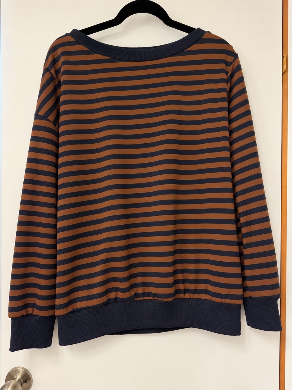 Brown & Navy Striped Long Sleeve Pullover Top Size Medium